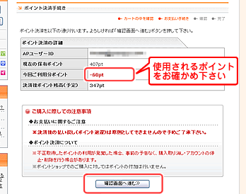 ポイント決済画面